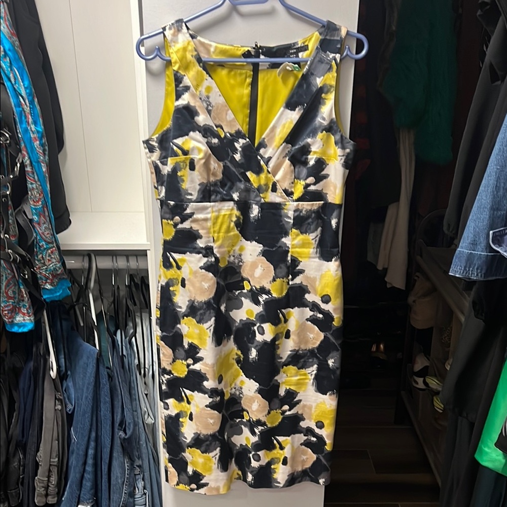 Floral Sleeveless Dress - Black, Yellow, Cream